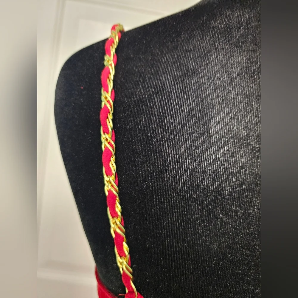 Forever 21 Y2K Red Mini Dress w/ Gold Chain Wrapped Straps Women's Sz M